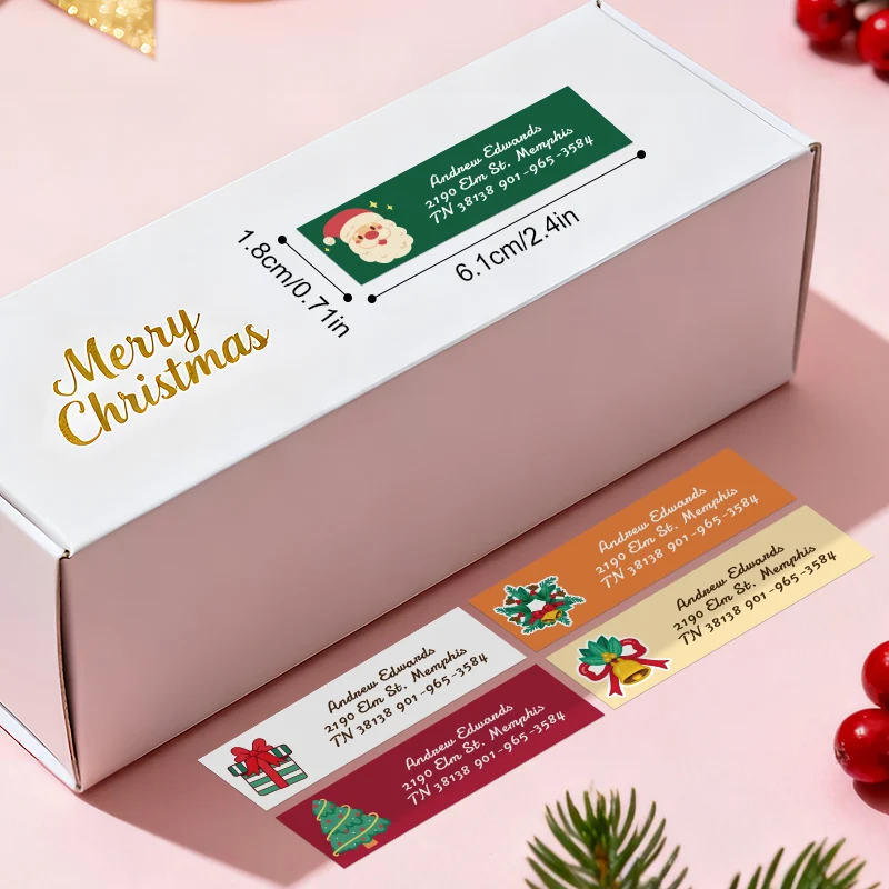 Custom Address Stickers - Personalized Christmas Tags Crisp Printing Design for Gifts,Envelopes, Gift Bags Festive Organizers