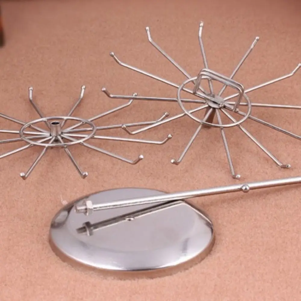 2-Tier Design Jewelry Organizer Stand Iron Material Round Shape Rotating Jewelry Holder Rotatable Keychain Shelf