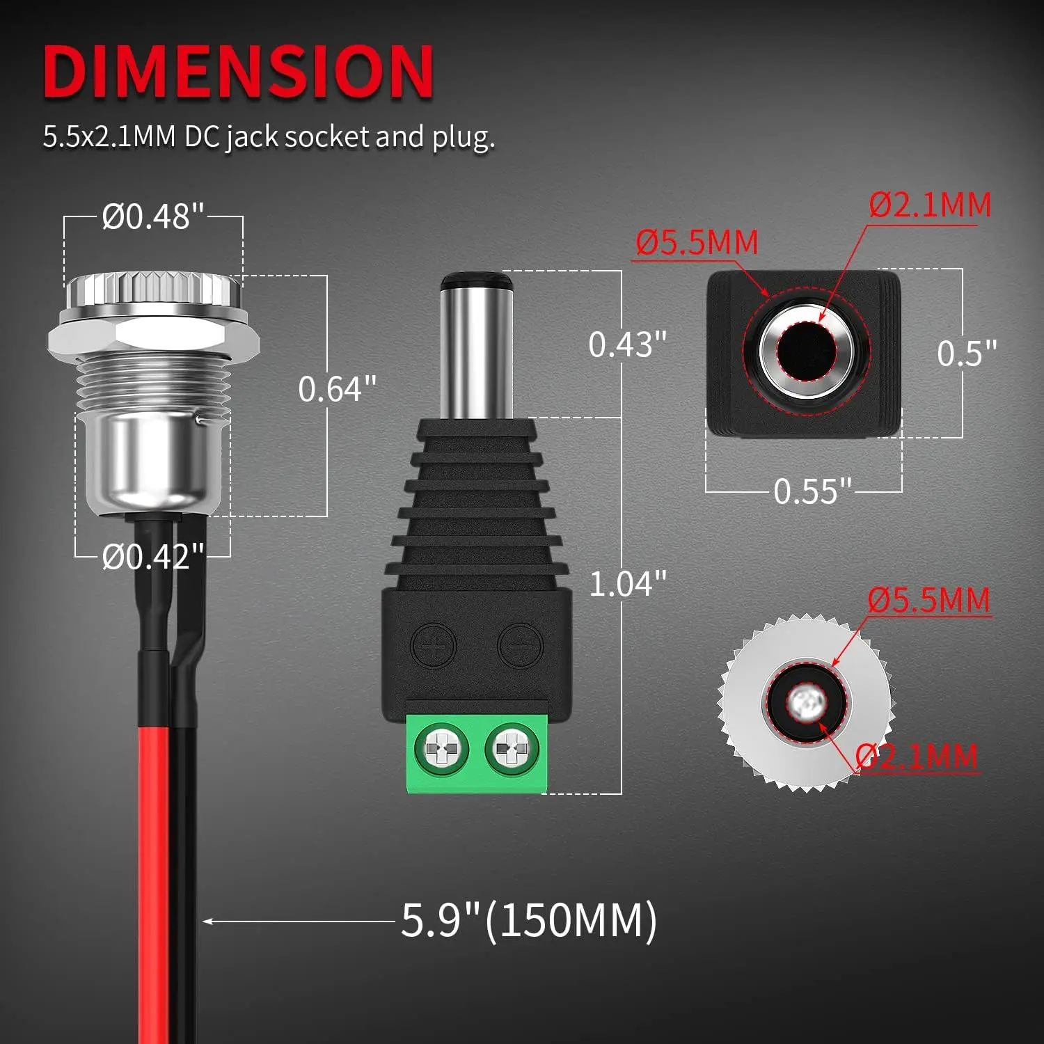 دايربمب-مقبس طاقة سلكي للإناث مسبقًا ، مثبت بلوحة ، مقبس أسطواني ، موصل تيار مستمر للذكور ، غطاء قابس ، x line ، ٦