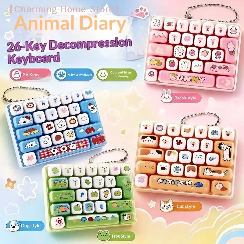 Cartoon Animal Diary 26 Grid Stress Relief Keyboard Keycap Keychain For Bags Backpacks Cars Teens Adults Couples Students Fun Gi