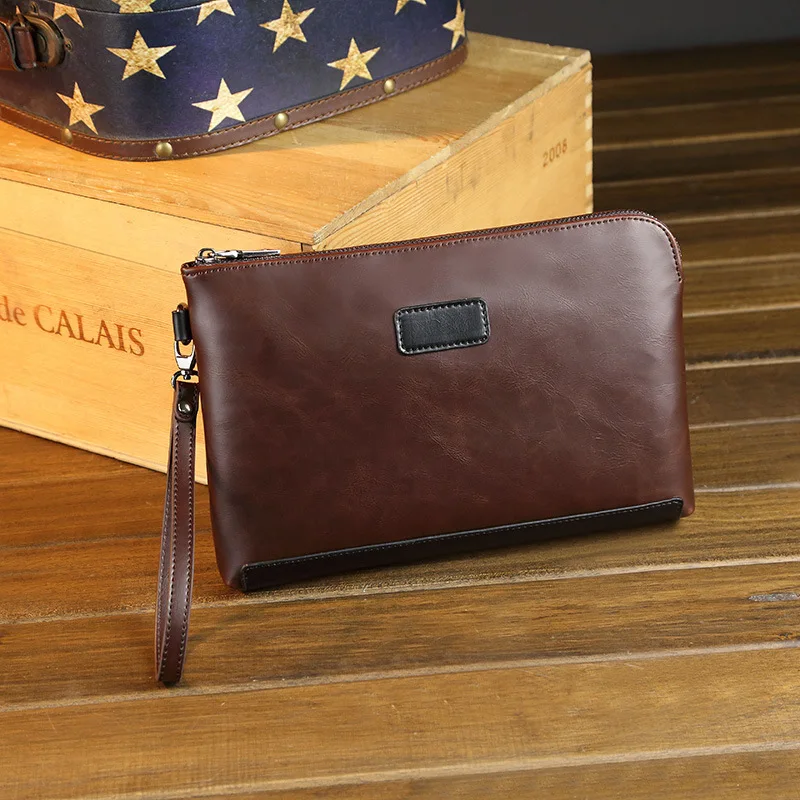 

100% Crazy Horse Leather Man Phone Bag Fashion Men Cluthes Bag Male Zip iPad Bag