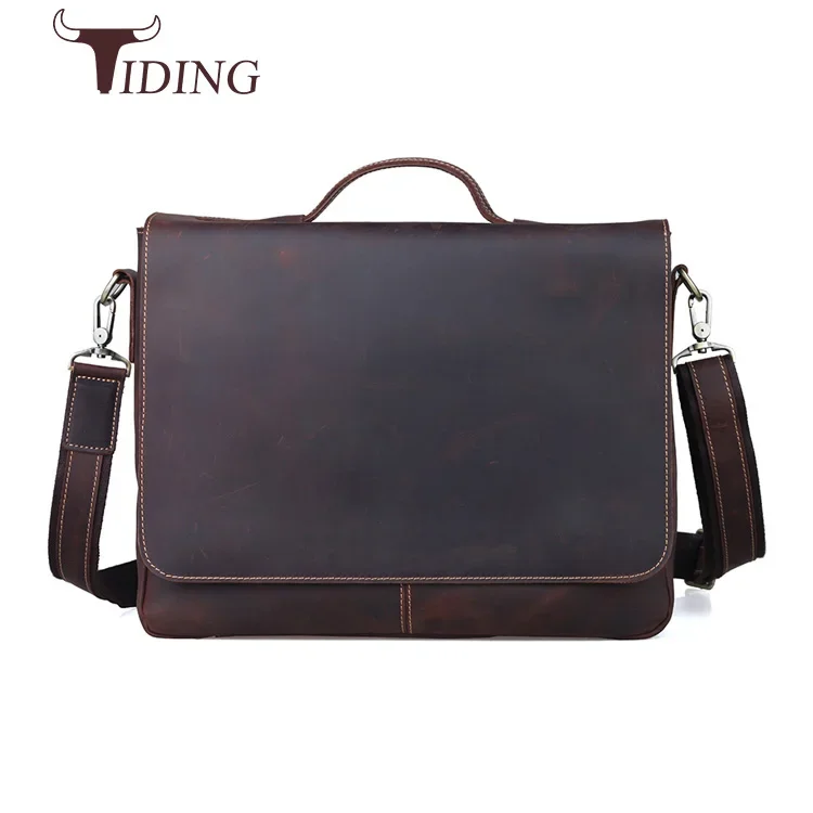 

Customize Classic Design High Quality Genuine Leather Cow Hide Satchel Bag Crazy Horse Messenger For Men