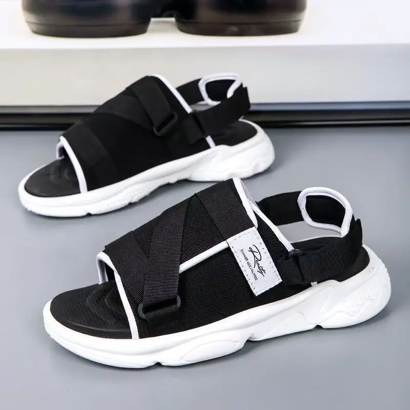 Man's Summer One Word Canvas Casual Sports Sandal Soft Sole Non Slip Dual Purpose Outdoor Beach Sandals Slipper Driving Sandal