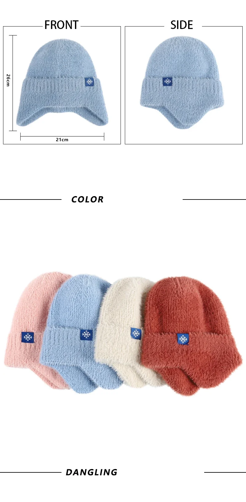 Heißer Verkauf Frauen Earflap Winter Hut Candy Farben Mode Faux Pelz Gestrickte Hut Kpop Stil Weiche Beanie Hüte Weibliche Streetwear Kappe – Detail 5