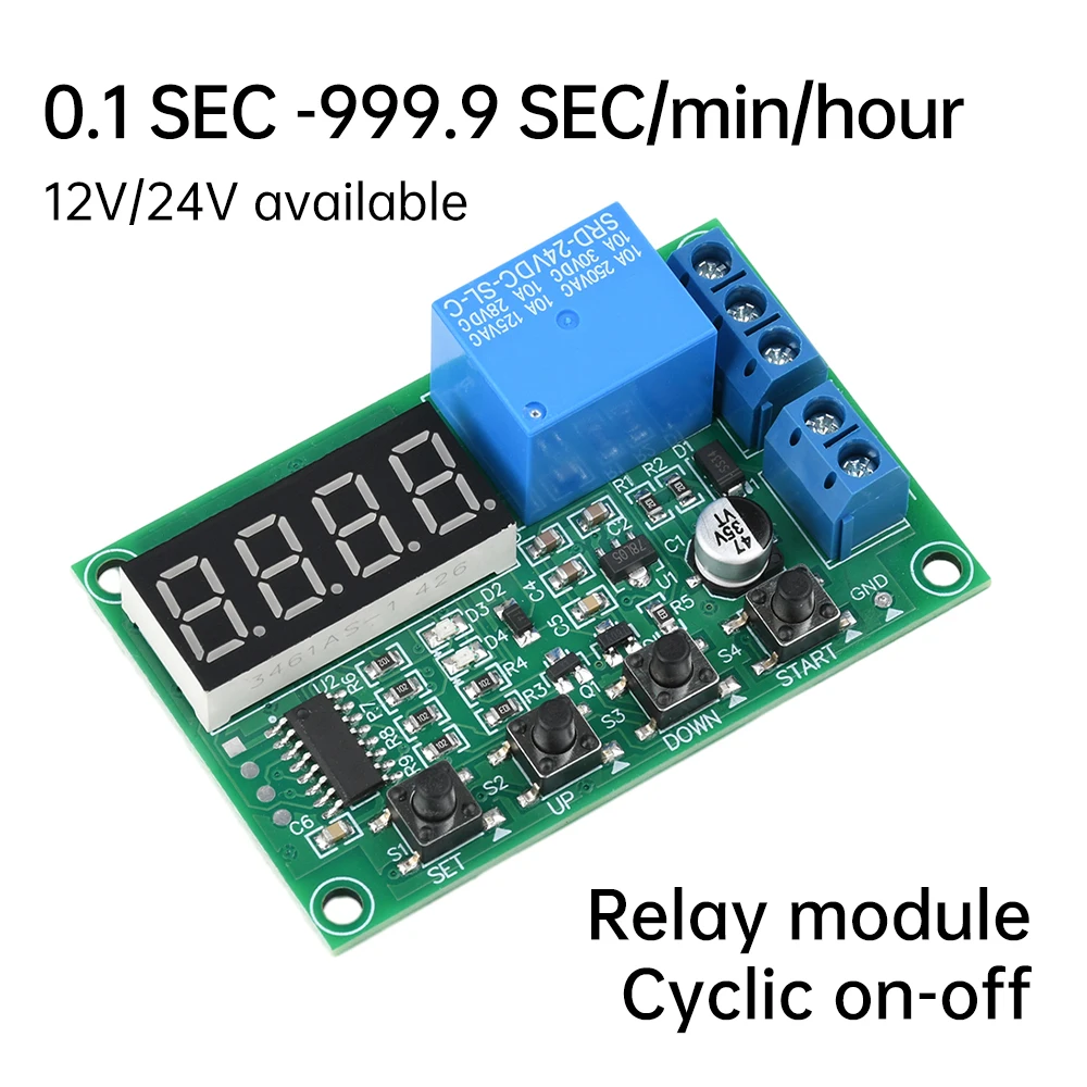 DC12V/24V 10A Infinite Cycle On/Off Digital Display Time Relay Module Timer Delay Switch Circuit Board Timing Control Module DIY