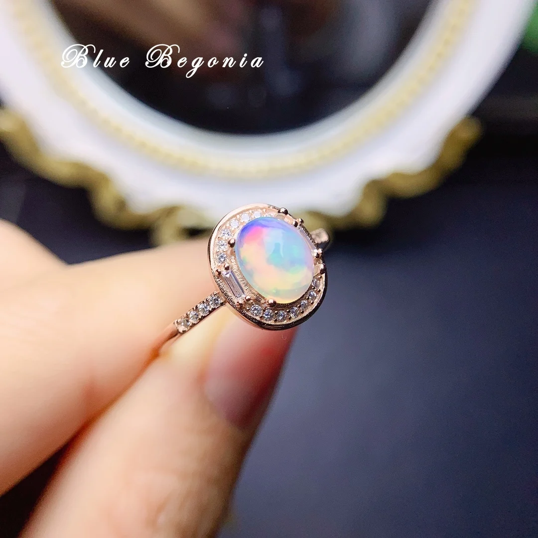 6*8MM Natural Australia Opal Ring 925 Sterling Silver Big Gemstone Jewelry for Women Wedding Engagement Gift