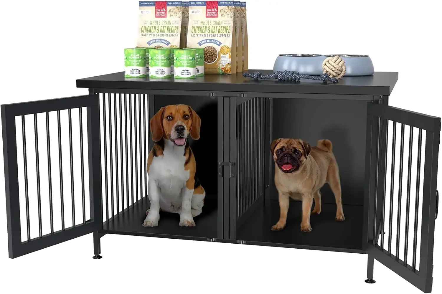 Double Dog Crate with Divider for 2 Small Dogs or 1 Dog, Furniture Style Kennel Indoor Cage with Removable Panel