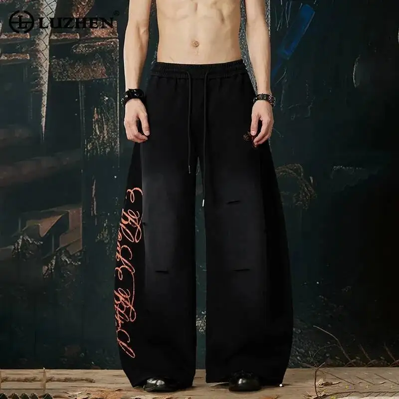 

LUZHEN 2026 New Fashion Letter Printed Elastic Waist Drawstring Men Straight Tube Casual Trousers Fashion Male Sweatpants JY6873