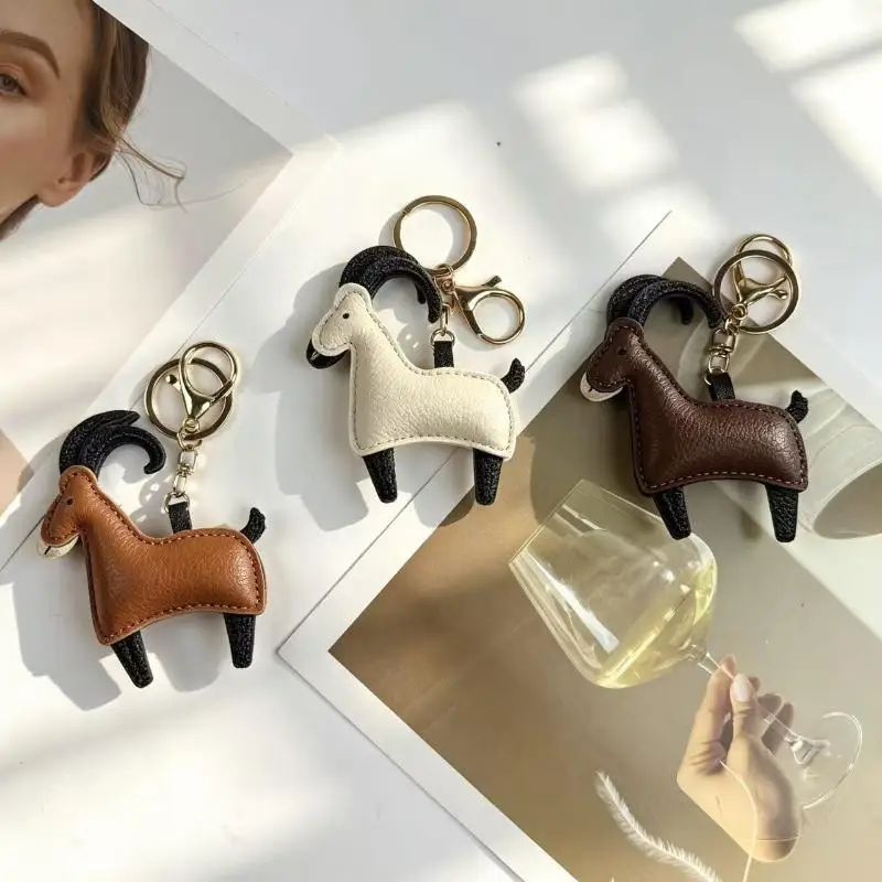 Trendy Eco Material PU Leather Sheep Keychain Soft Keyring Multicolor Key Holder Bag Charm Christmas Gift for Women
