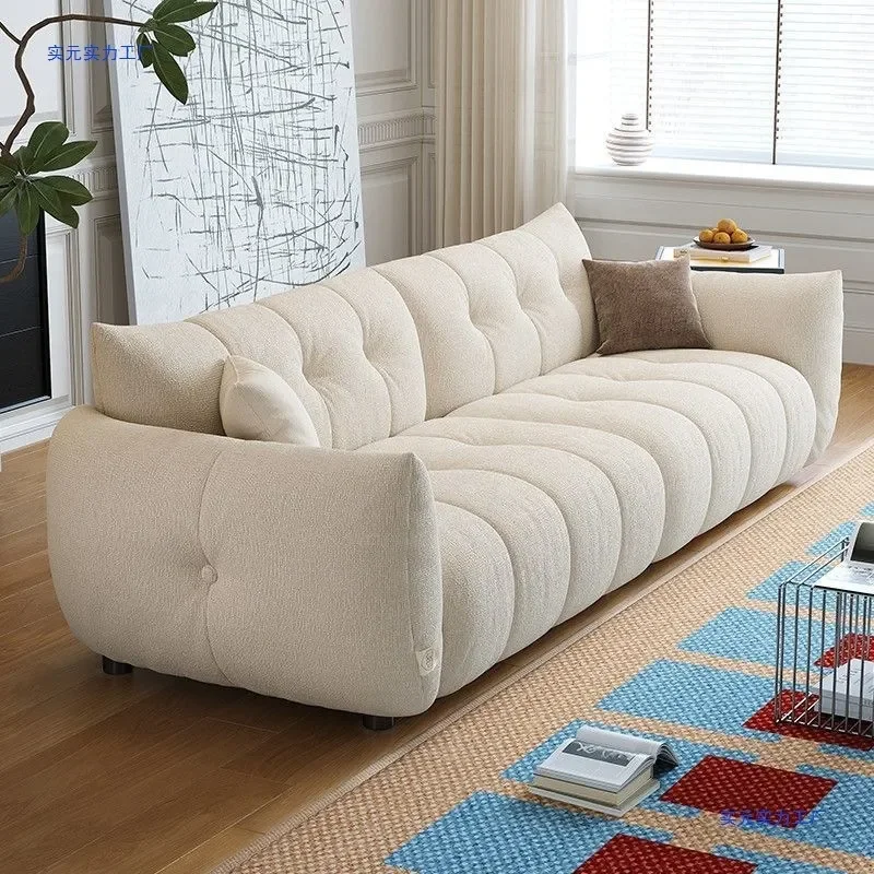 Modern Simple Cloud Pillow French Cream Style Straight Row Sofa for Living Room Apartment Fabric Chenille Velvet