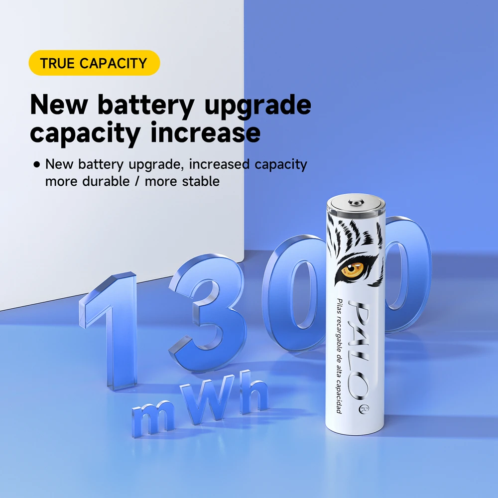 PALO 1300mWh 1.5V AAA Rechargeable Battery AAA Li-ion Batteries for Smoke Detector Game Machine Camera with 12 Slots LCD Charger