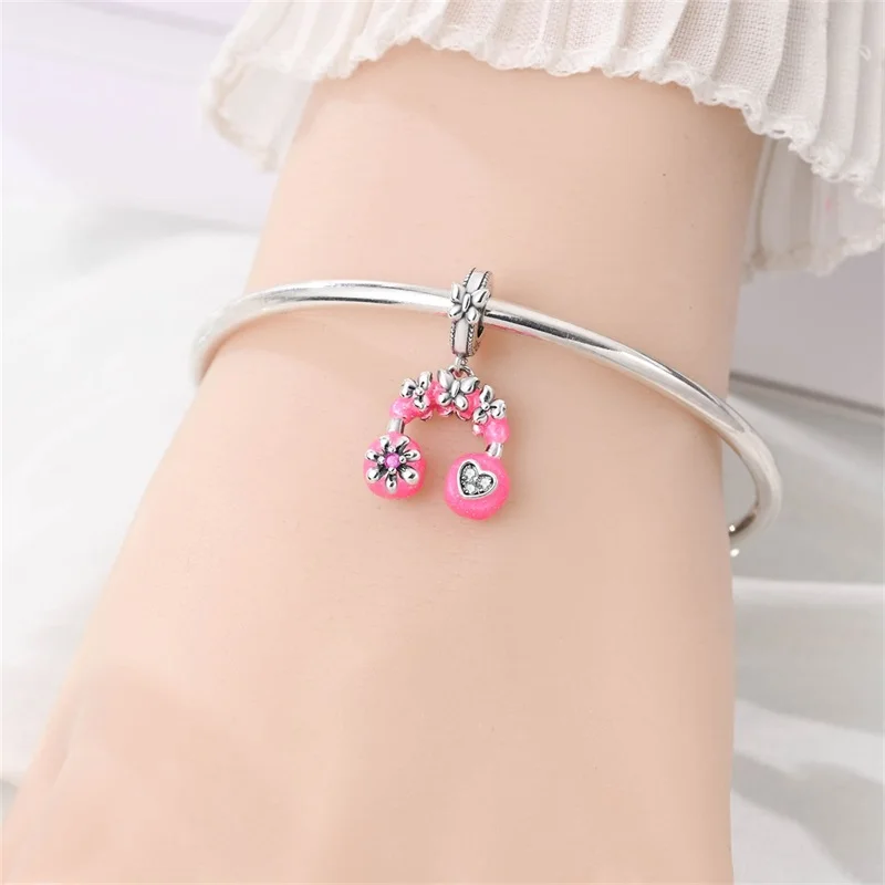 Fit DIY Original 925 Sterling Silver Flower Earphone Pendant Sparkling CZ Zircon Dangle For Women Girls Daily Jewelry Gifts