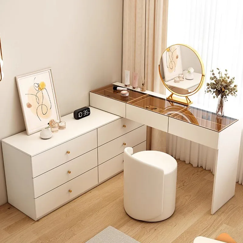 

Vanity Desk Accent Light Mirror Nightstand Luxury Nordic Dressing Table Makeup Modern Comfortable Furniture Drawers Small Rattan