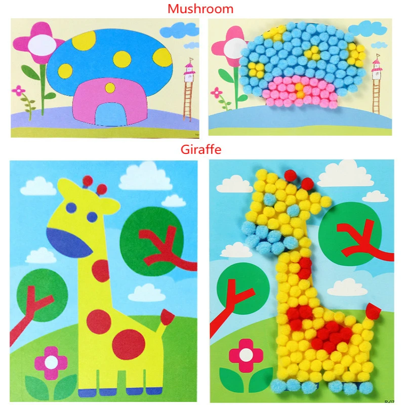 Clearance!!!1pc Random Baby Kids Plush Ball Creative DIY Painting Stickers Children Cartoon Educational Handmade Drawing Toys