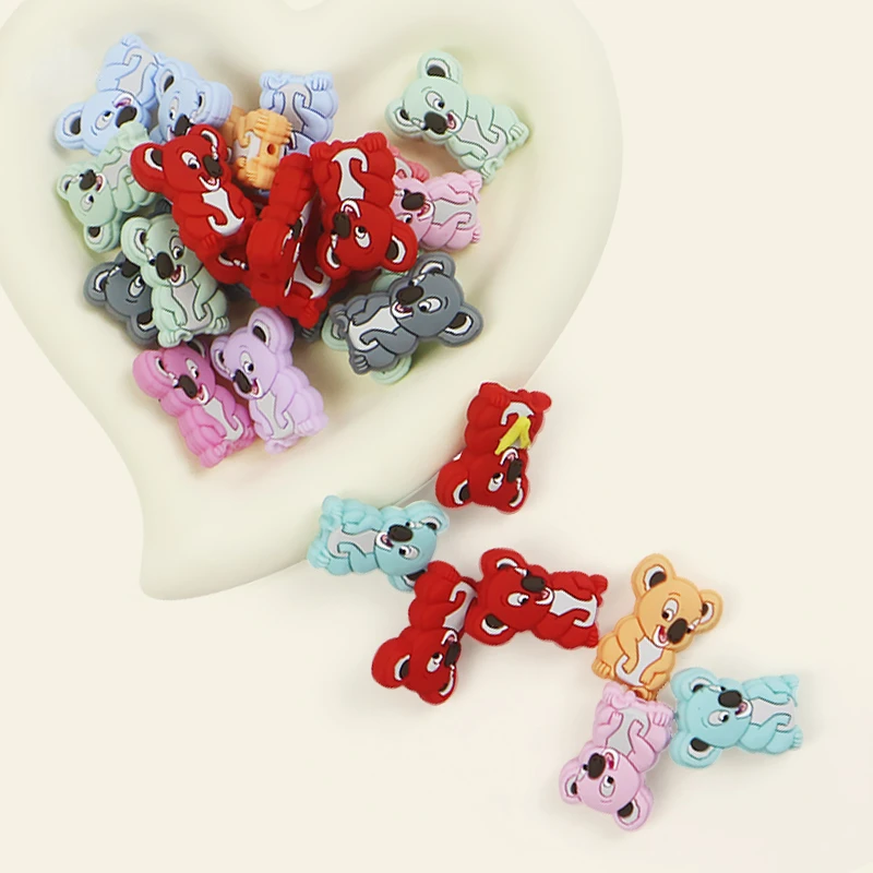 Koala-Perles en silicone de qualité alimentaire TeWindsor pour bébé, jouet chFukMolar, DIY continents ple JOJewelry Pen, accessoires exécutifs, 10
