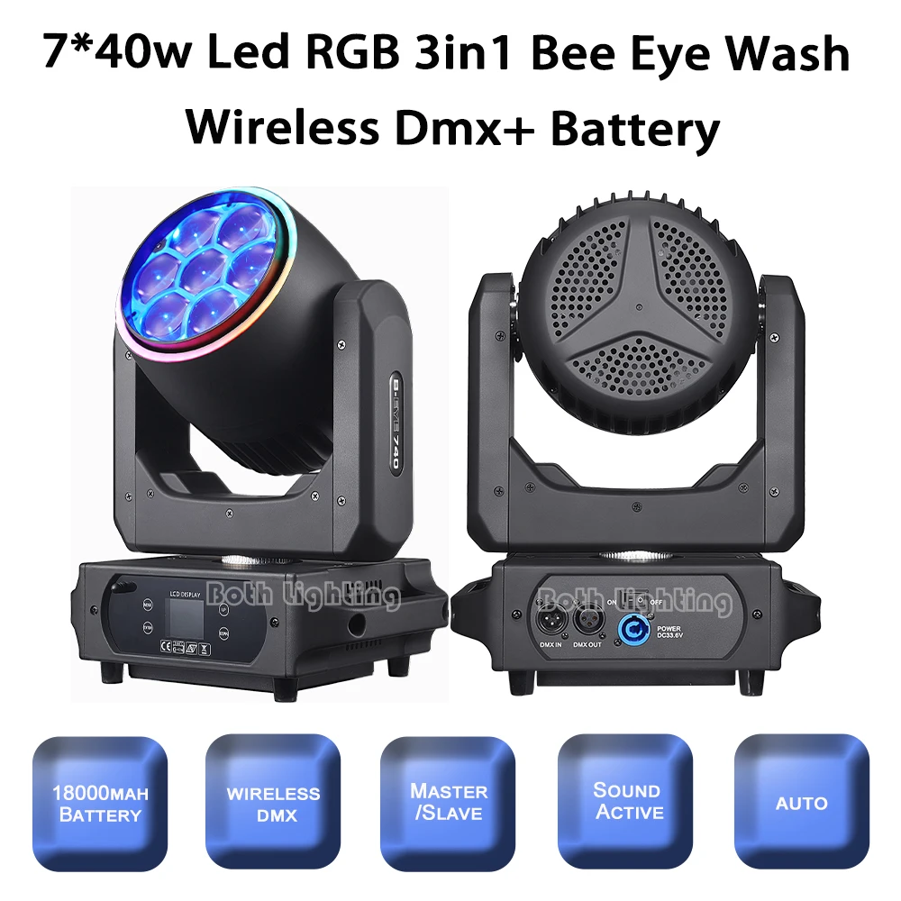 Both Lighting 2PCS Bee Eye Event Light Battery Powered Moving Head Light Wireless DMX Portable Stage Lights