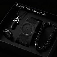 4PCP Plastic Strap Men Watch Set Trendy and Fashionable Quartz Watch Bracelet Necklace Ring Set Suitable for Daily Wear Matching