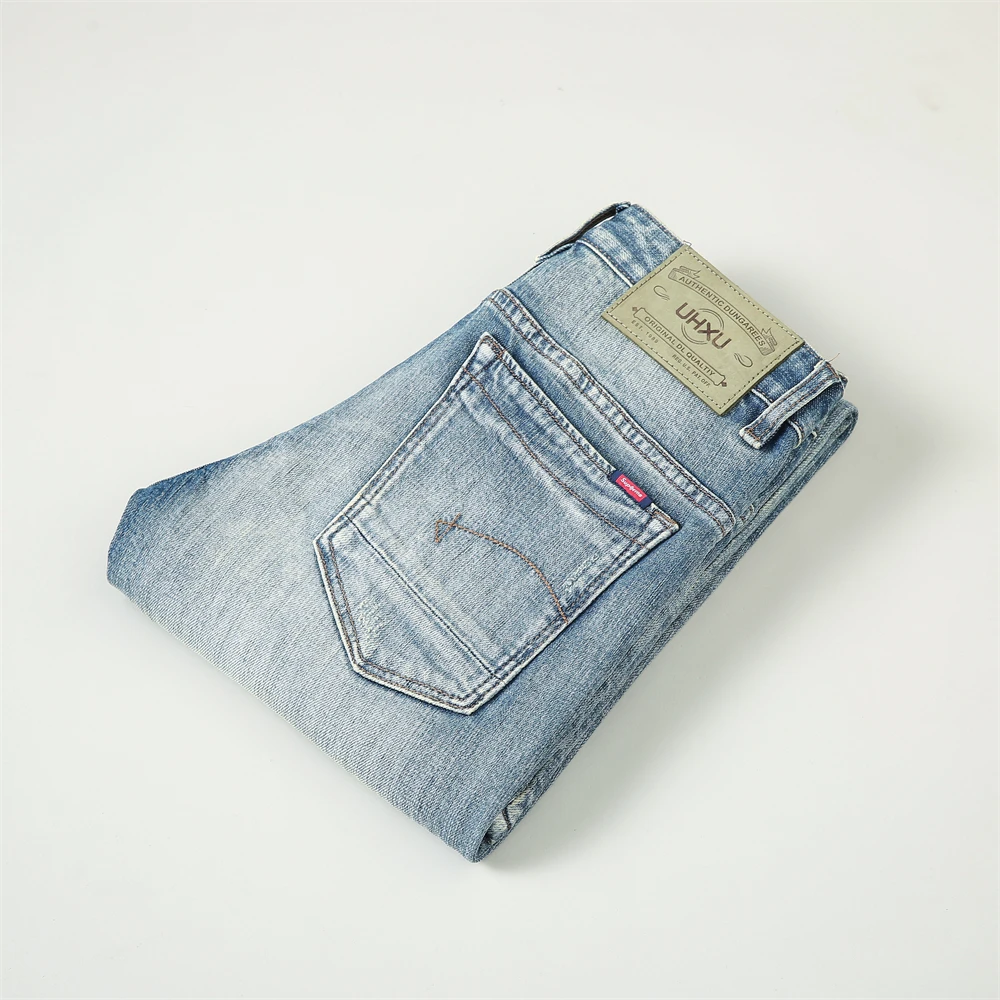 Fashion Designer Men Jeans High Quality Retro Blue Elastic Stretch Slim Fit Ripped Jeans Men Trousers Vintage Denim Pants Hombre