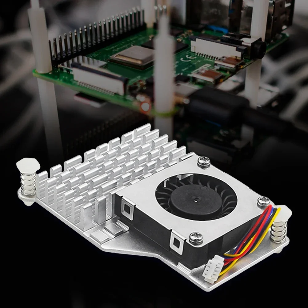 For Raspberry Pi 5 Active Cooler Metal Heatsink Radiator with Adjustable Speed Cooling Fan Fin Heatsink Cooling Radiator