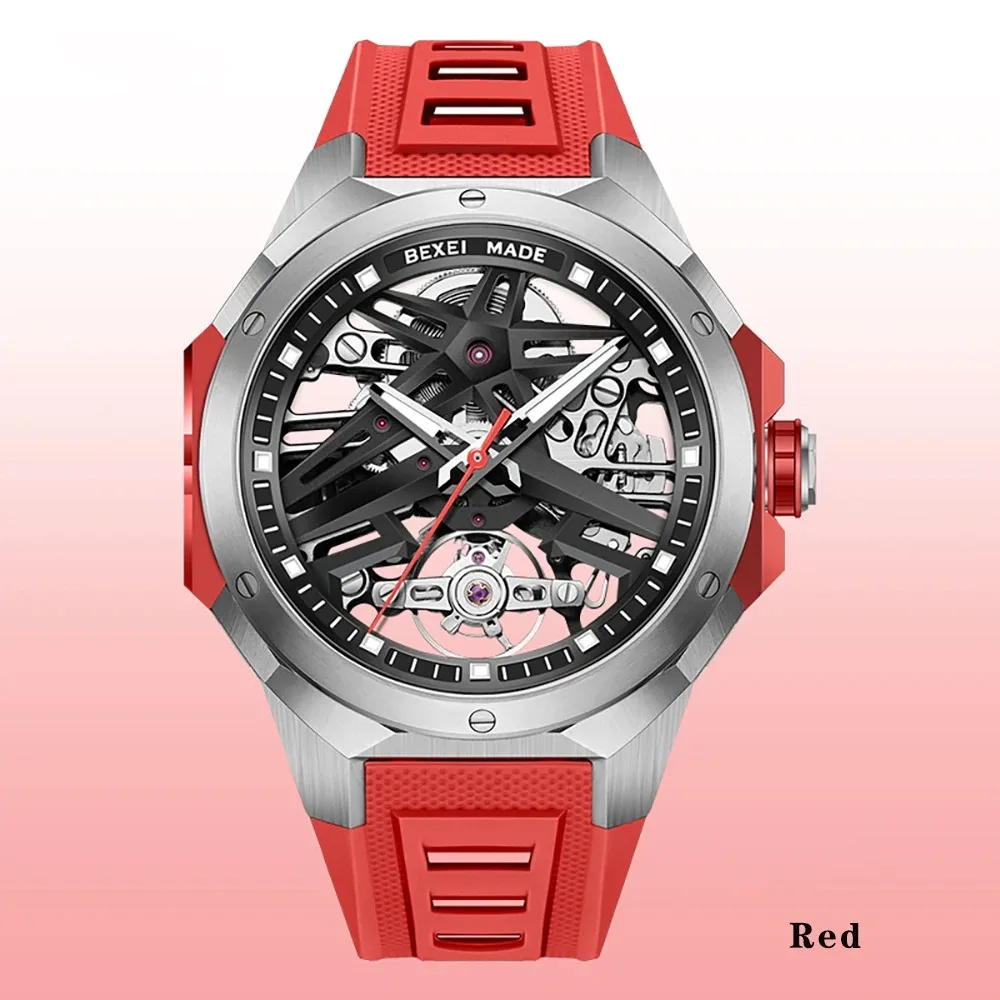 

BEXEI Automatic Mechanical watches for man Skeleton Self-wind Movement Luminous Waterproof Watch men Luxury 9121