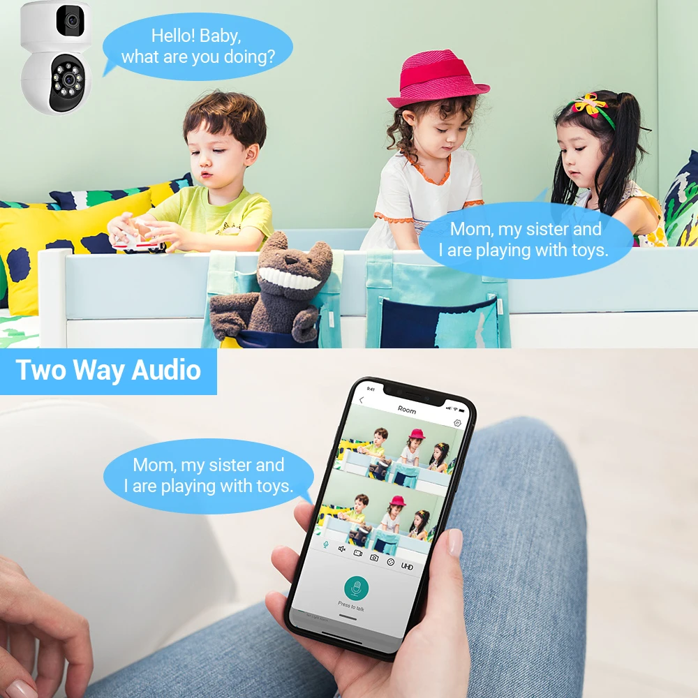 عدسة مزدوجة للمنزل داخلي CCTV مراقبة 10X Zoom 4K 8MP WiFi PTZ IP كاميرا تتبع تلقائي حماية أمنية مراقبة الطفل