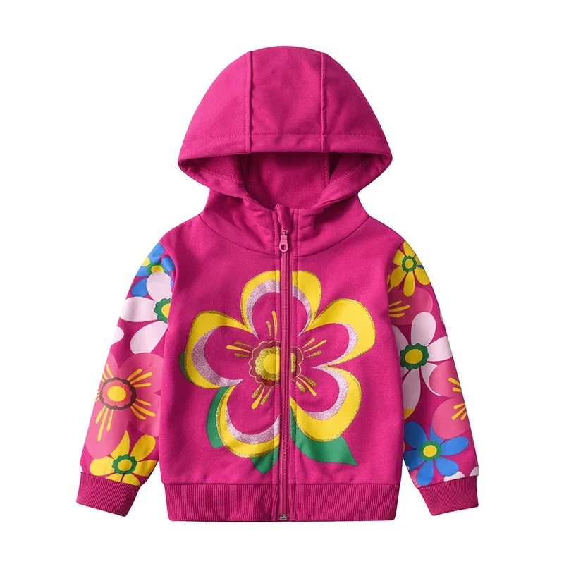 Dxton autumn winter girls coat hoodies children outerwear flower printed kids thick jacket coat zipper sport teens outwear 3-12y