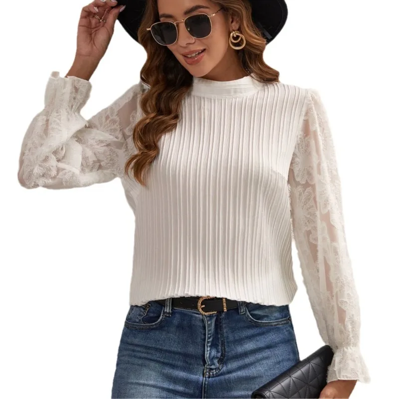 

Autumn and Winter New Women's Knitted Tops Pit Stripes Pullover Women Solid Color Printing Round Neck Casual Wind Tops Women