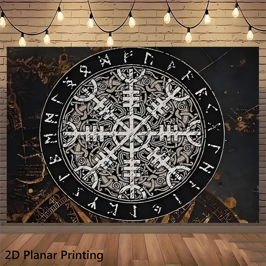 Boho Mystic Mandala Wall Tapestry Art Print Canvas Decor Celestial Zodiac Tarot Astrology Geometric Abstract Black Silver Room P