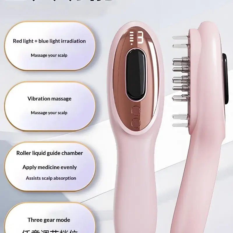 Electric Hair Growth Massage Comb With Hair Oil Dispenser Red Blue Light Therapy High Frequency Vibration Scalp Massager view 5