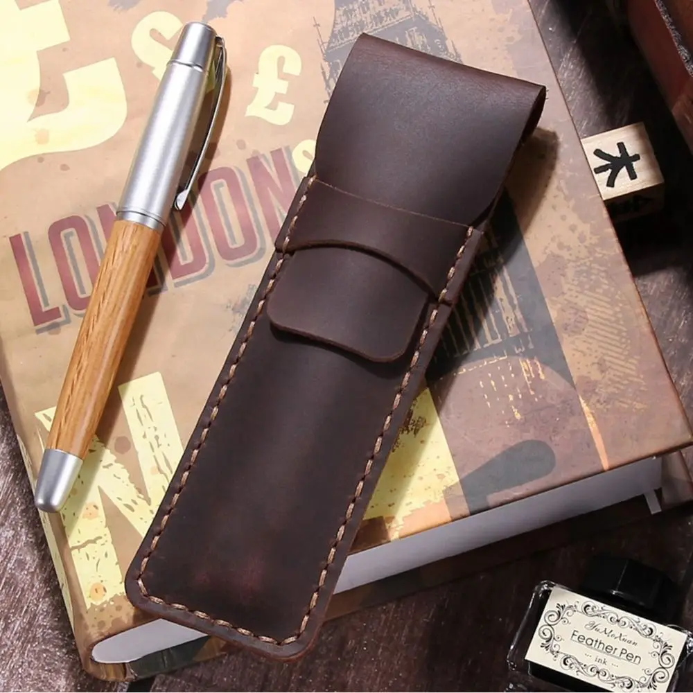 Pen Case Pocket PU Leather Leather Pen Bag Holder Handmade Pen Protective Bag Soft Vintage Pen Storage Pouch Study Room