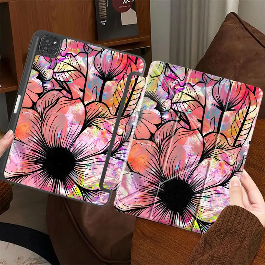 

Чехол-подставка для планшета с цветочным узором для iPad Pro 2025, Pro 11-го, 10-го, 9-го, 8-го, 7-го поколений, 12.9 дюймов, Air 4, 5, M3, M2, M4, 11 дюймов, Mini 6, 7