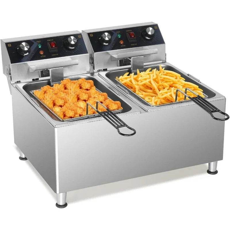 HOME.36QT Electric Deep Fryer 240V Overheat Protection Adjustable Feet, Temp Control & Baskets,home.