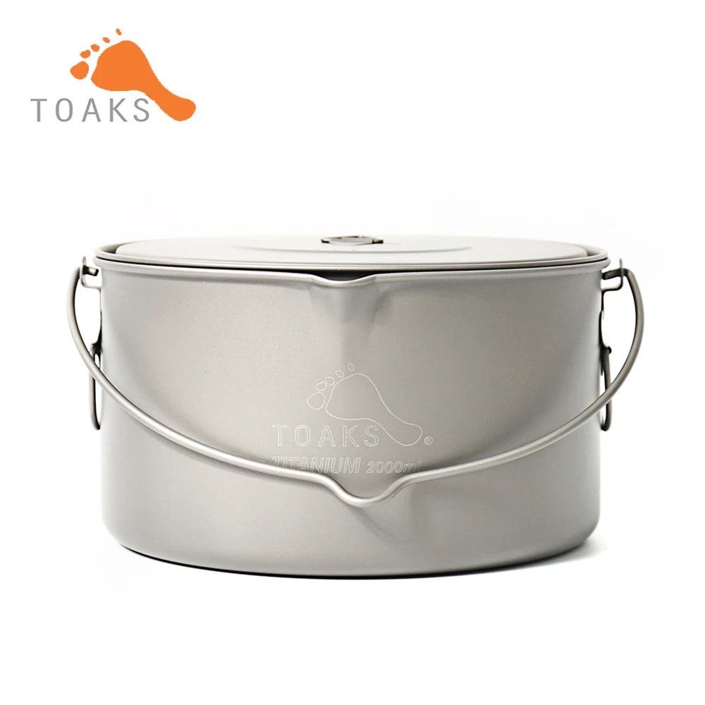 TOAKS Titanium POT-2000-BH Summer Outdoor Camping Hiking Pot with Cover Bail Handle Easy to Carry 2000 ml 258g