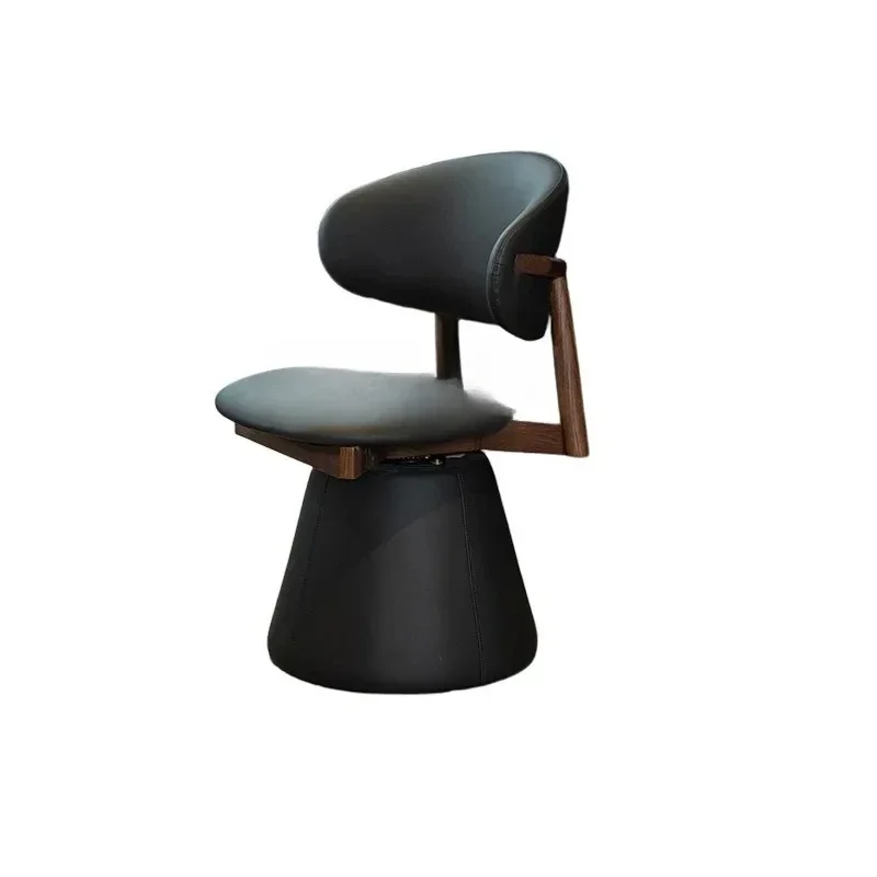 Premium leather rotating master chair black walnut tea chair medium ancient solid wood single dining chair