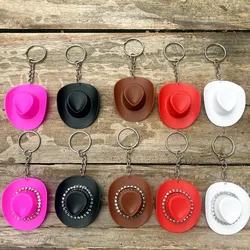 Pink Mini Western Cowboy Hat Keychain For Kids Adult Rhinestone Multicolour Cowgirl Hat Keyring Birthday Bachelorette Party Gift