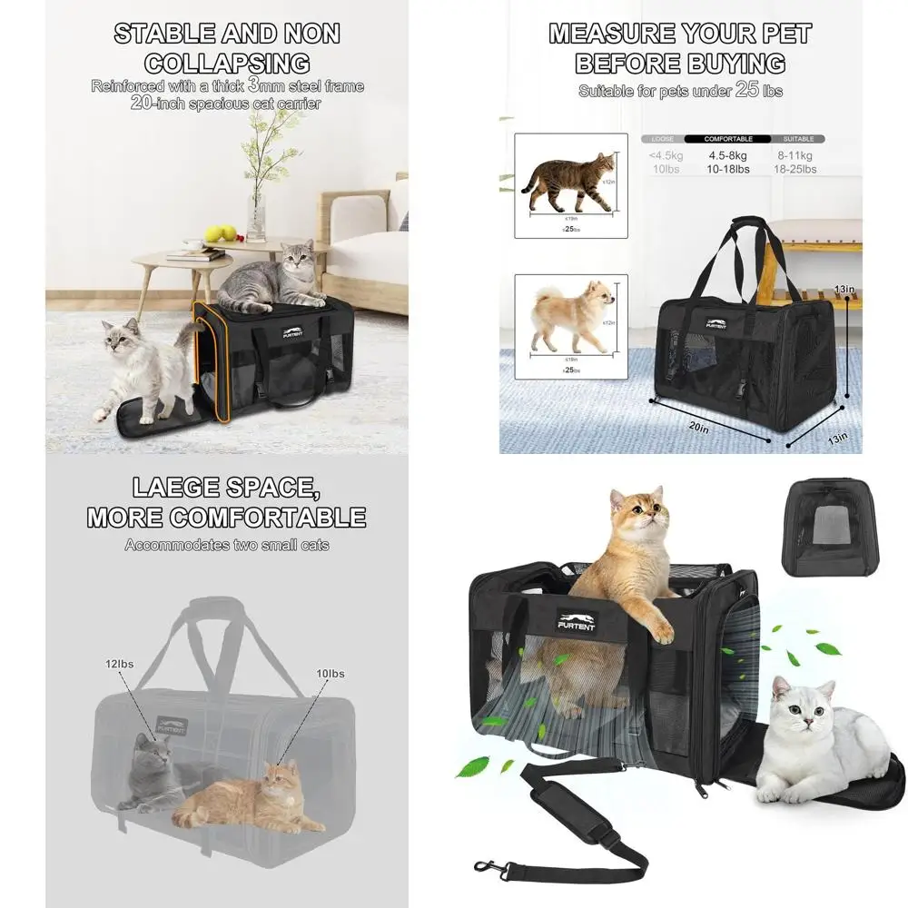 

Большая складная переноска для двойных кошек, просторная для 2 кошек до 25 фунтов, плечевой ремень, 20x13x13 дюймов, подходит для мейн-куна и