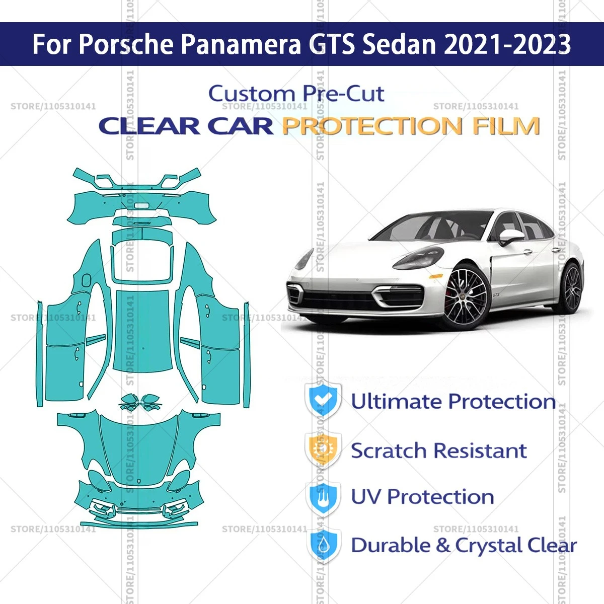 

For Porsche-Panamera-GTS-Sedan-2021-2023 Pre-Cut Paint Protection Film PPF Transparent Car Film Automotive PPF Full Vehicle