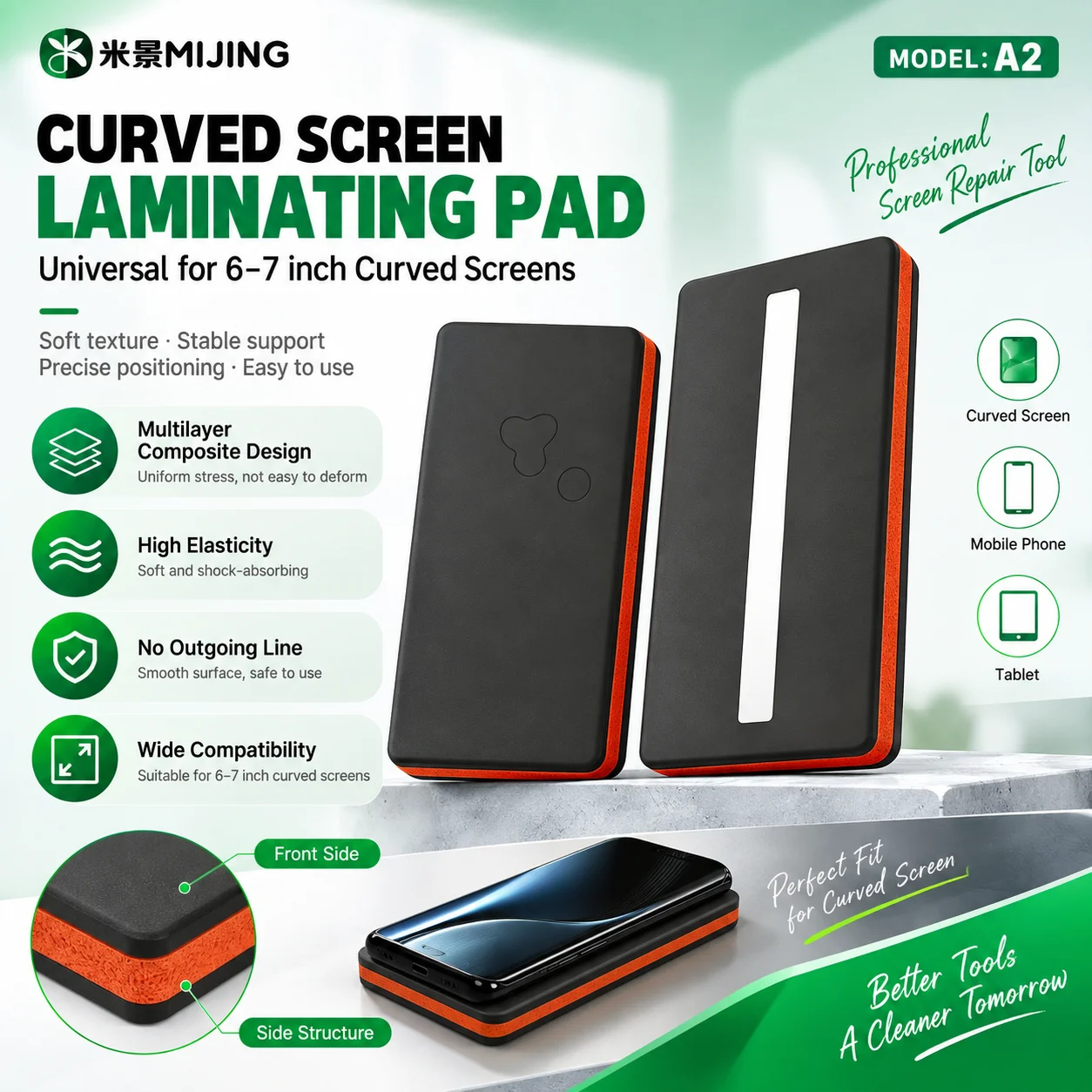 MIJING A2 Curved Screen Fits The God Pad for Smartphone Screen Repair Curved Screens Universal Bubble-Removal Pad Tools