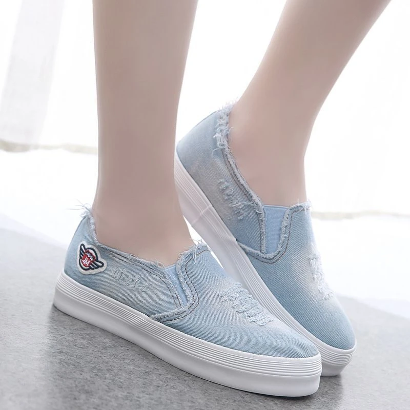 Shoes For Women Denim Canvas Woman Footwear High On Platform Loafers Low Comfortable And Elegant With Stylish Autumn Price