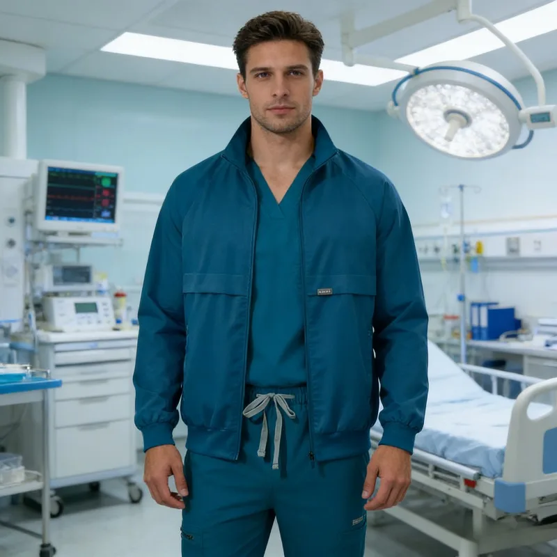Elastischer V-Ausschnitt Krankenschwester-Handwaschanzug Dreiteiliges Set, Kurzarmhose und Jacke, Komfortables Chirurgie-Set