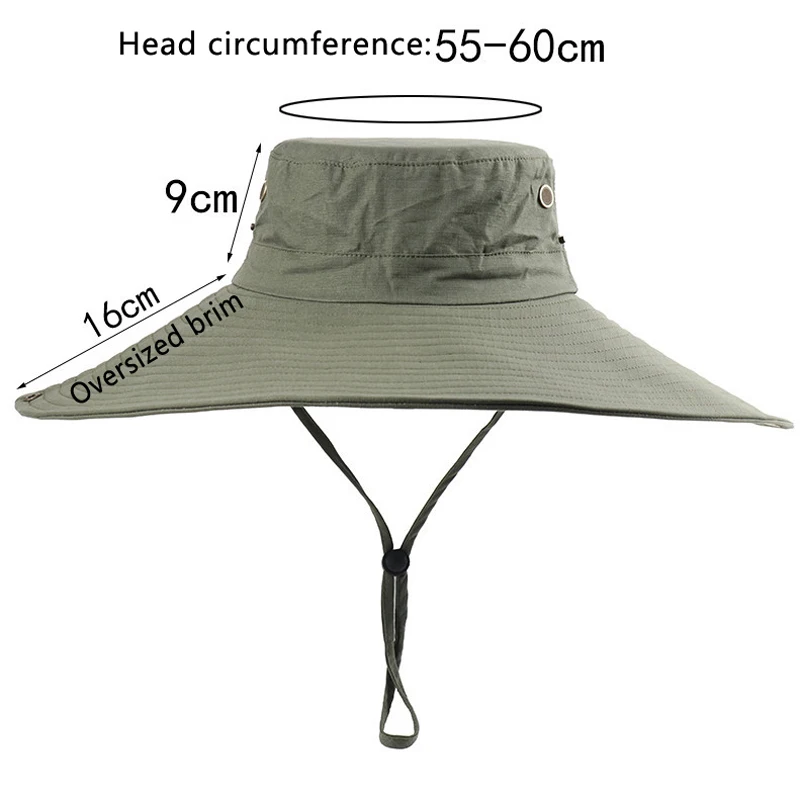 Cappello da sole con visiera a tesa larga larga da 16 cm da uomo Cappello da pesca da campeggio solido alla moda Sombreros De Trekking Cappello da spiaggia anti UV traspirante in rete