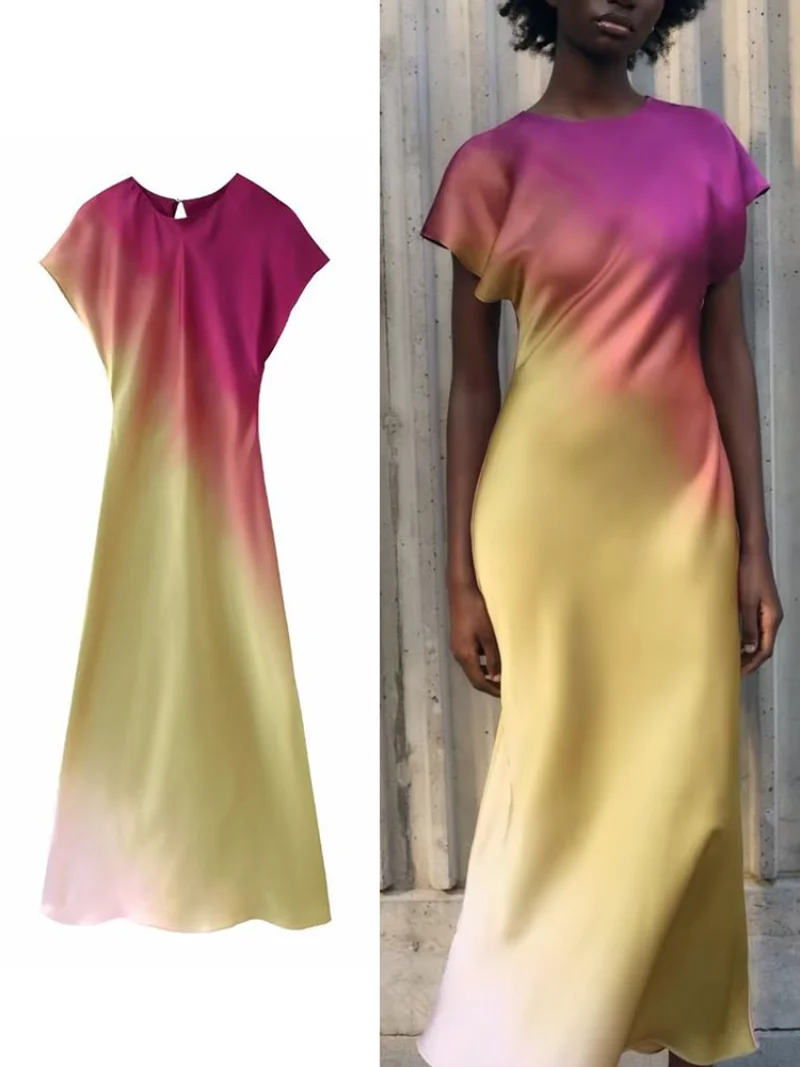 

2023 Spring Summer Elegant Sleeveless Folds Sweet Vestidos High Street Outwear Women New Fashion Tie-Dyed Long Dresses