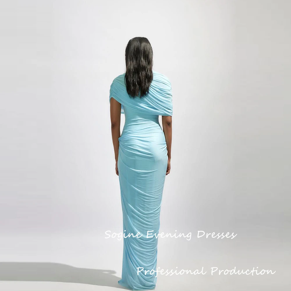 Vestidos de noite formais personalizados chiffon bainha vestido de baile gola alta plissado manga boné dia dos namorados longo vestido de cocktail