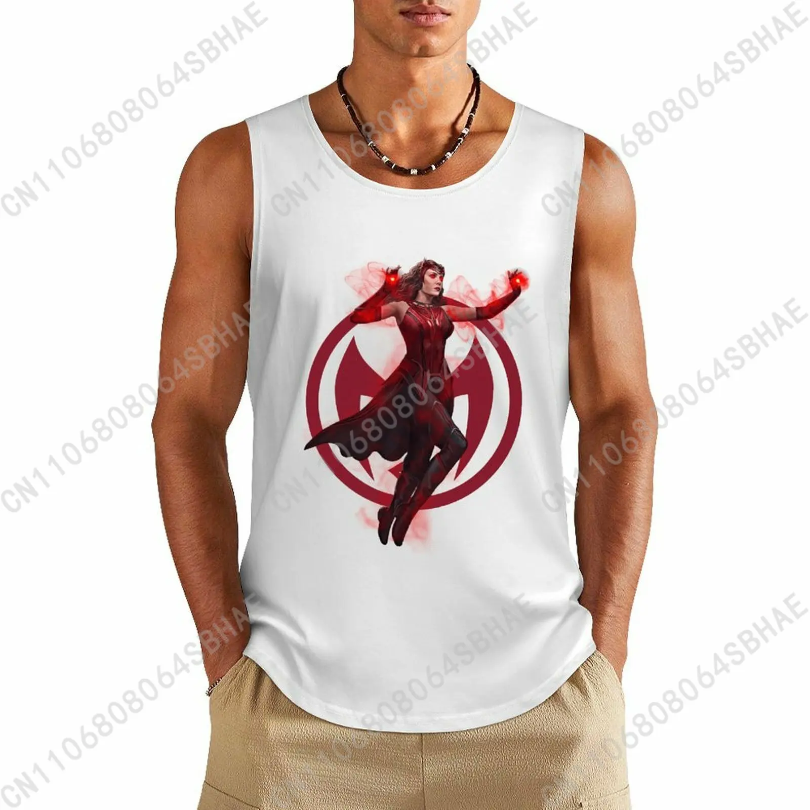 

Marvel Scarlet Witch Custom Pattern Mens Cotton Tank Top Cotton Sleeveless Shirt Men Undershirt Personalized Gifts Cosplay