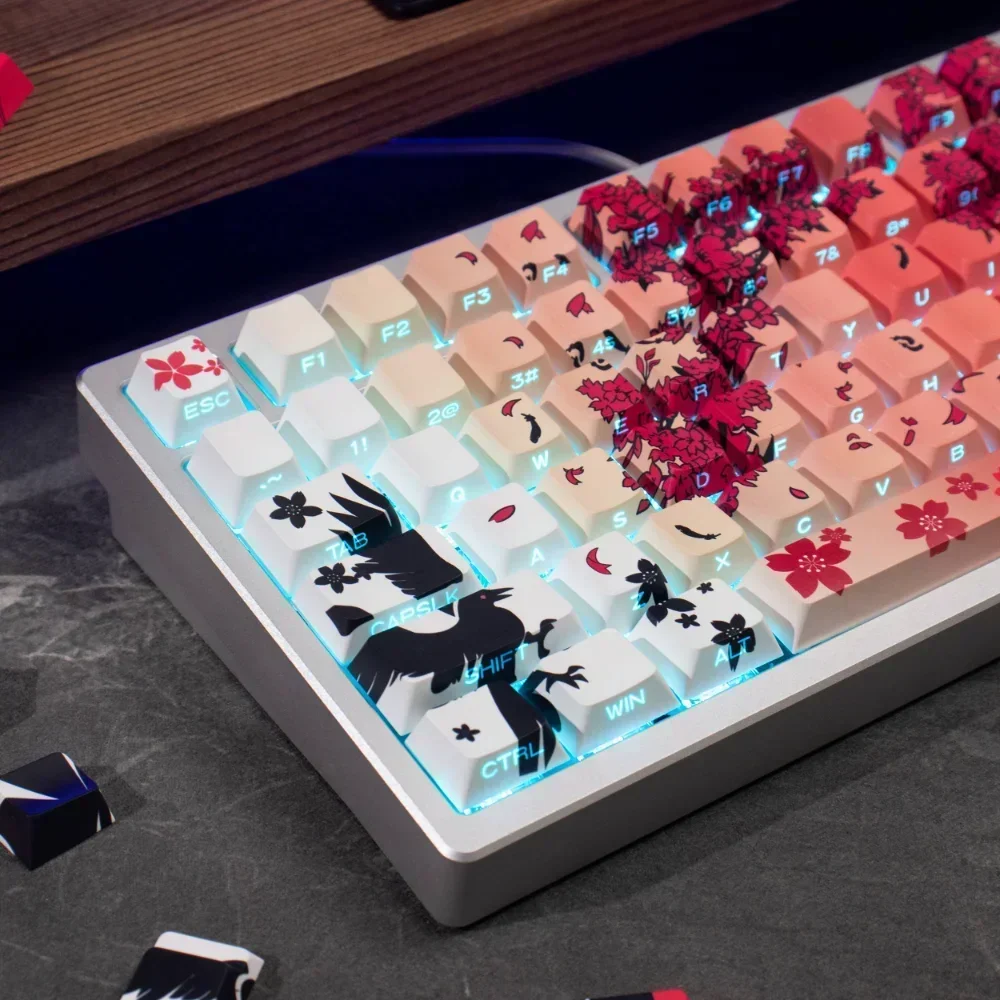 Translucent Gradient Color Mechanical Keyboard, Side Engraved Keycap Set, Cherry PBT, Red, Personalized, 135 Keys