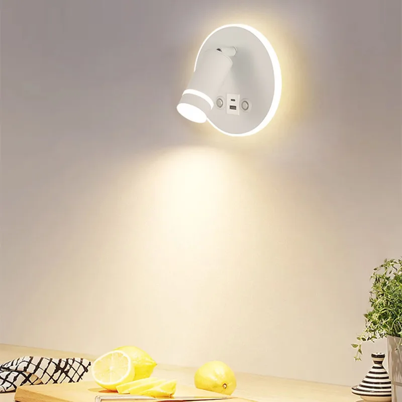 USB Mobile Phone Rechargeable Wall Lamp Creative Spotlight Touch Type-C Wall Lamp Simple Bedside Reading Wall Light Hotel Lamp