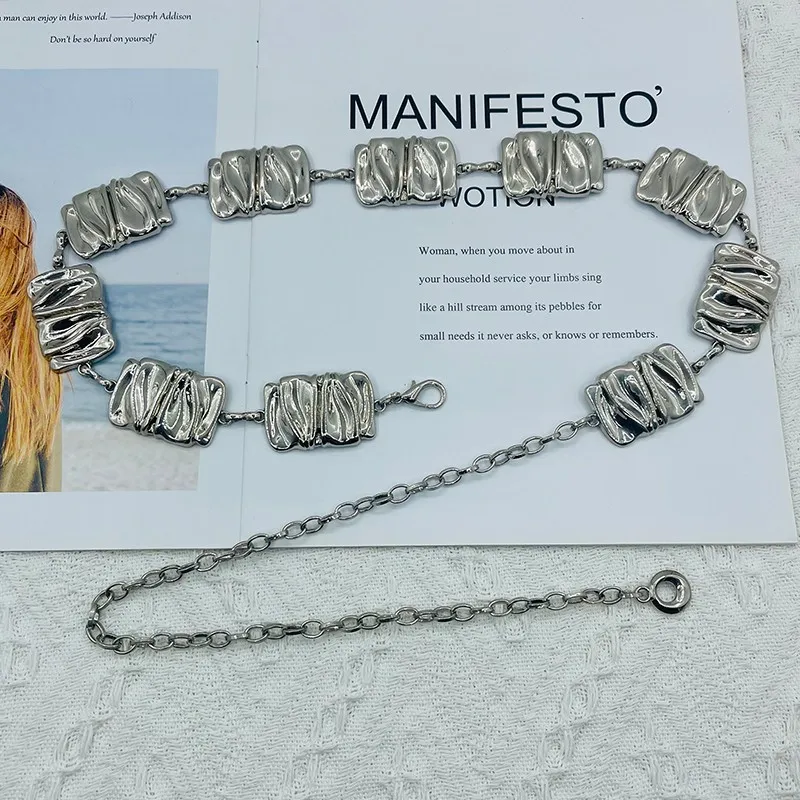 

Premium Sense Irregular Rectangular Waist Chain Accessories Women's Versatile Metal Chain Decorative Skirt Suit Waist Thin Chain