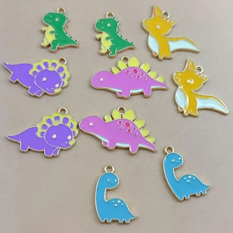 10 Stück Niedliche Cartoon-Dinosaurier-Emaille-Anhänger, Glatte Legierungsanhänger für DIY-Schlüsselanhänger, Schmuckherstellung und Handarbeiten – Detail 3