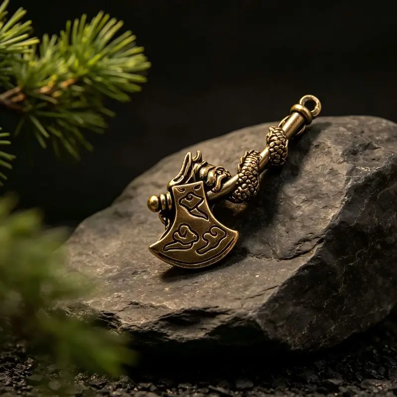 Wholesale Brass Axe Keychains Street Vending, Featuring A Pure Copper Dragon And Auspicious Cloud Design, Suitable For Car K