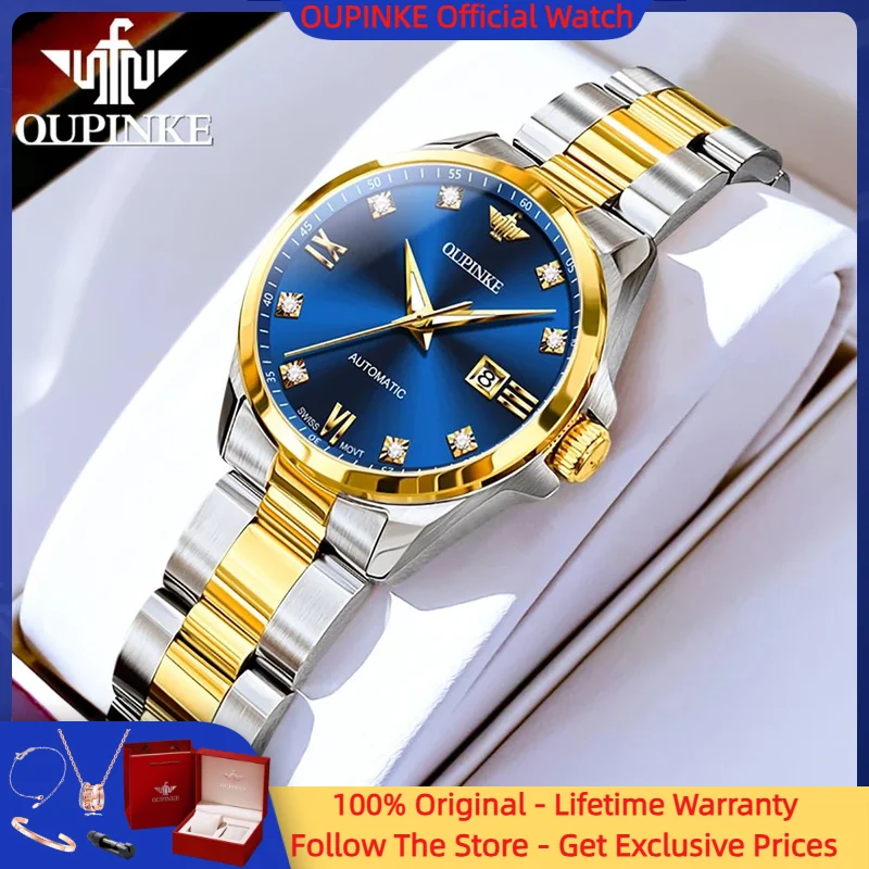 

OUPINKE 3199 Swiss Women Automatic Mechanical Watch Brand Genuine Diamond Sapphire Mirror Elegant Bracelet Set Gift Women Watch